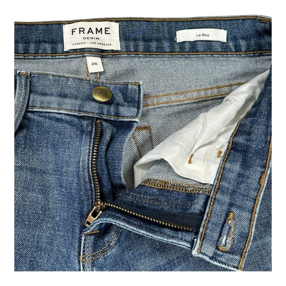 FRAME Denim Le Boy Light Wash High-Rise Straight Leg Distressed Jean Size 26 - Picture 5 of 15